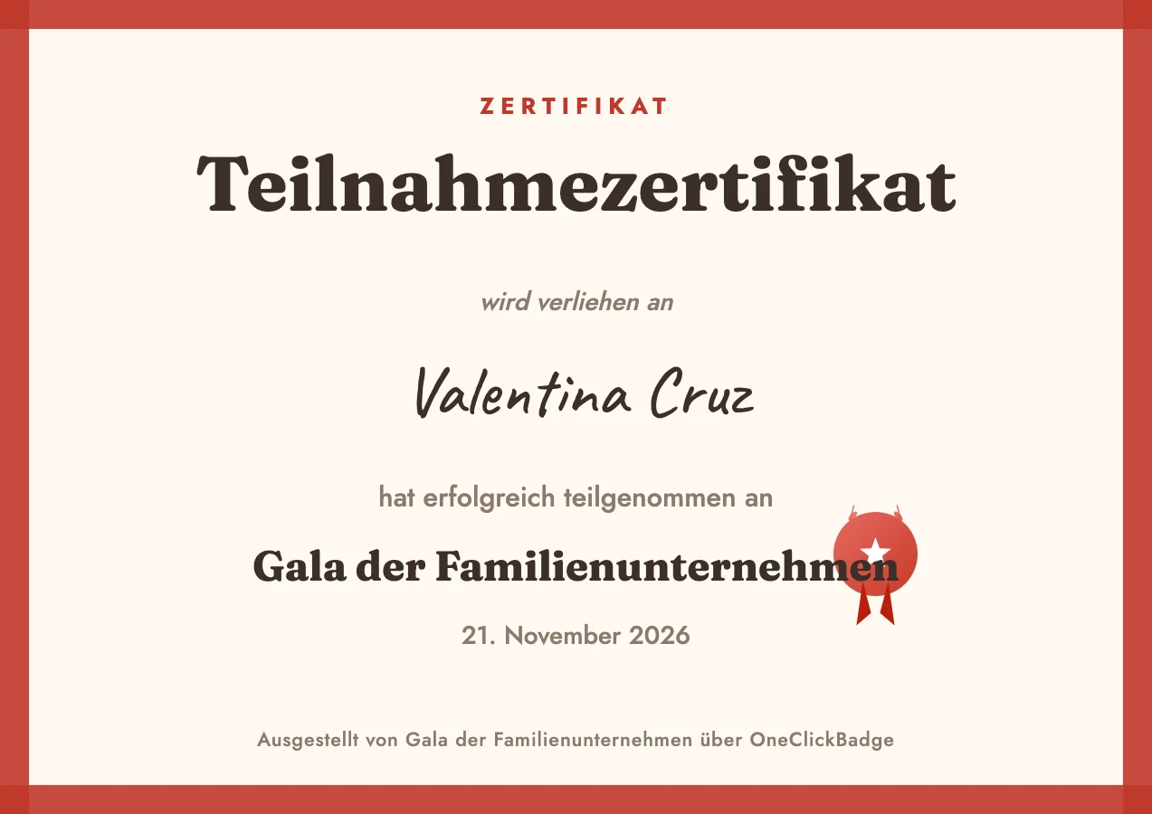 Festliche Zertifikat-Vorlage mit rotem Rahmen und Schreibschrift-Namen