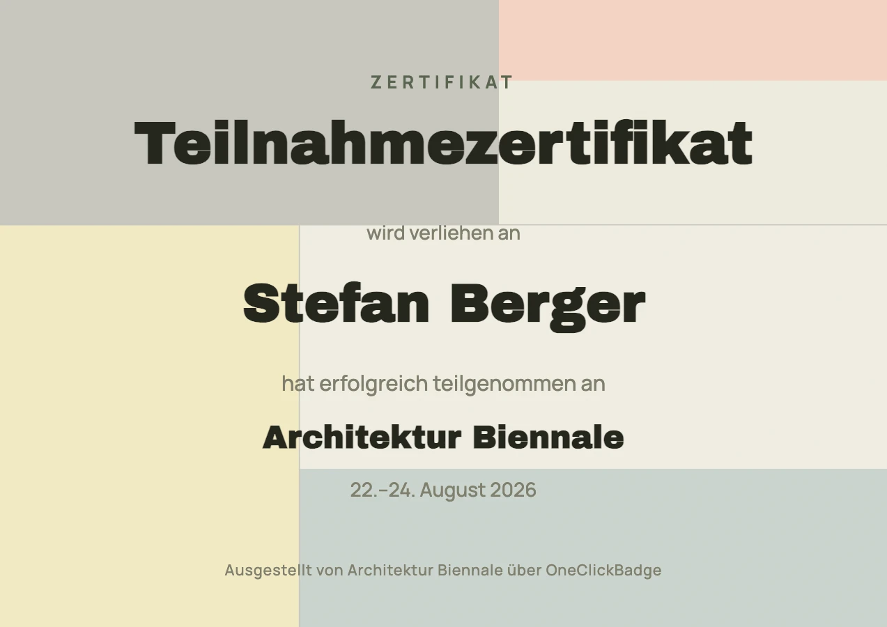 Zertifikat-Vorlage im Schweizer Grafikstil mit Farbflächen