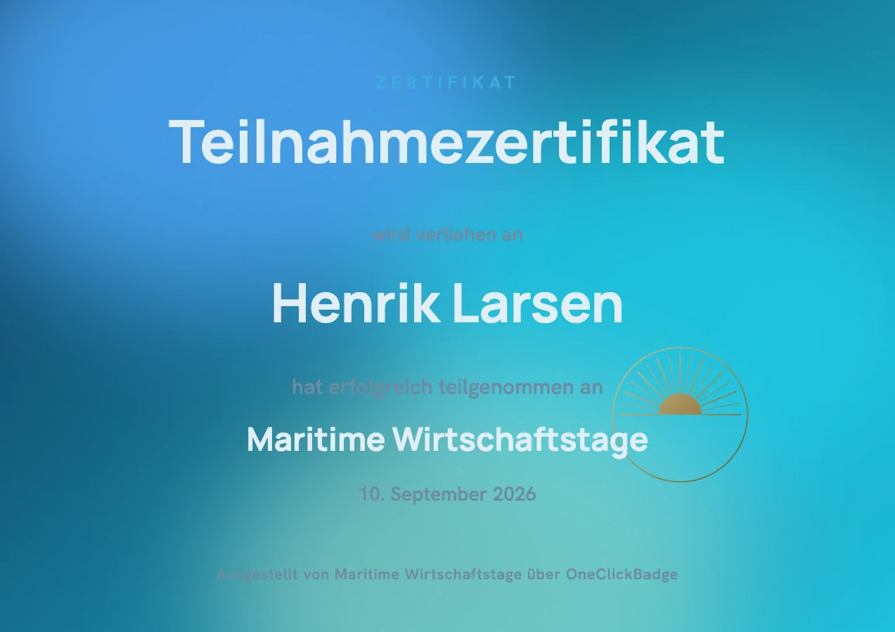 Zertifikat-Vorlage mit Ozean-Verlauf zu den Maritimen Wirtschaftstagen