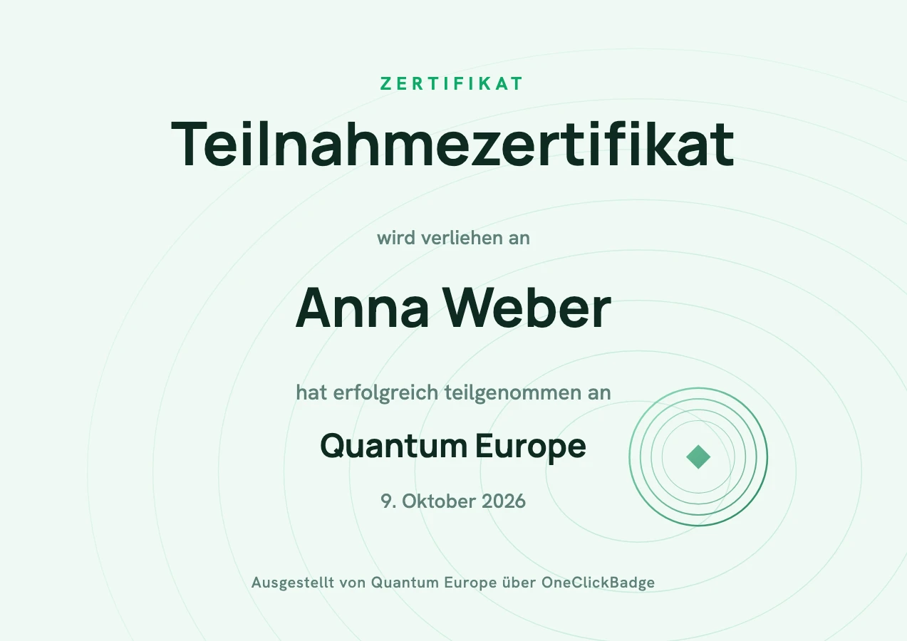 Zertifikat-Vorlage mit Ring-Motiv zu Quantum Europe